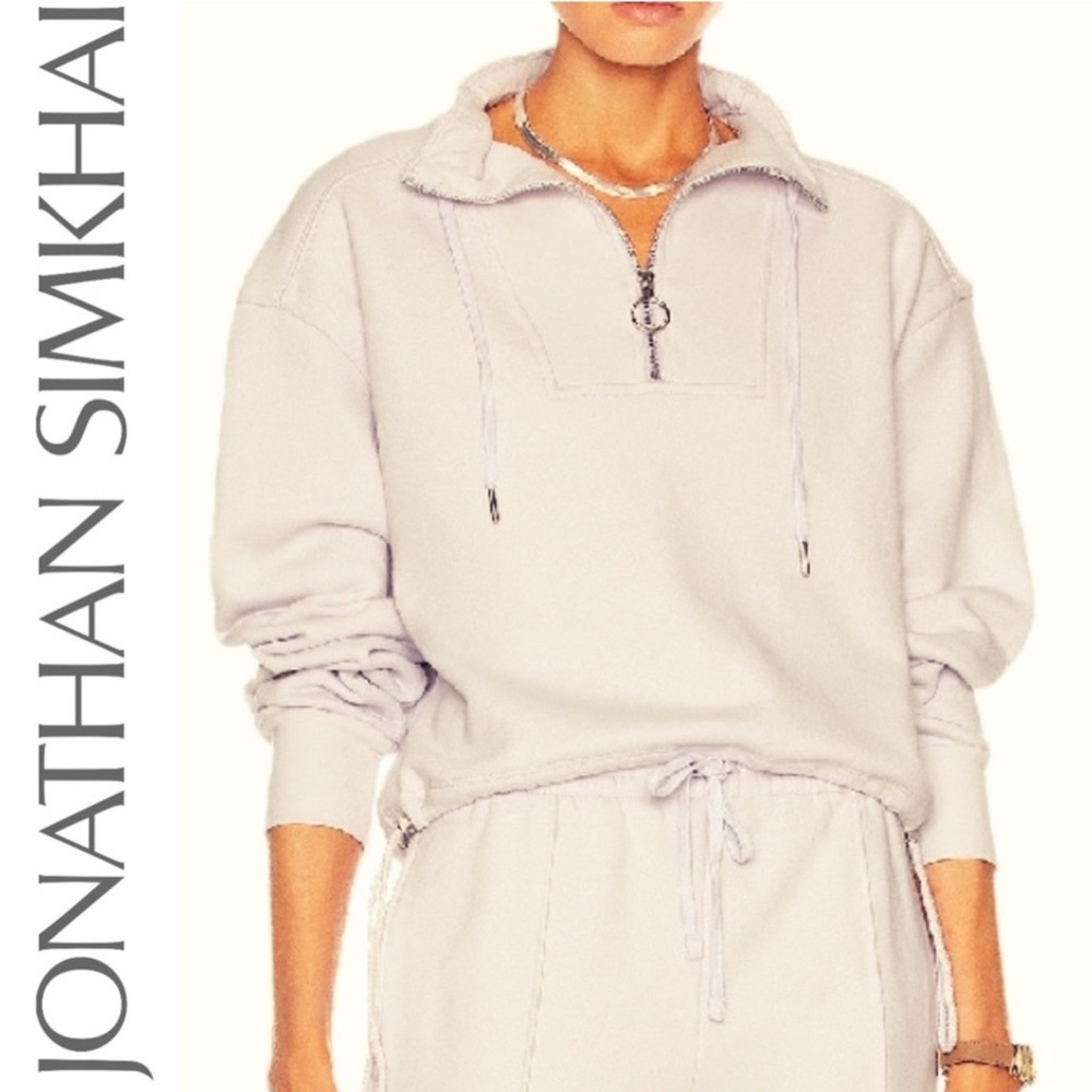 JONATHAN SIMKHAI STANDARD Zella Cropped Half Zip Sweatshirt Top French Terry S - Picture 4 of 16